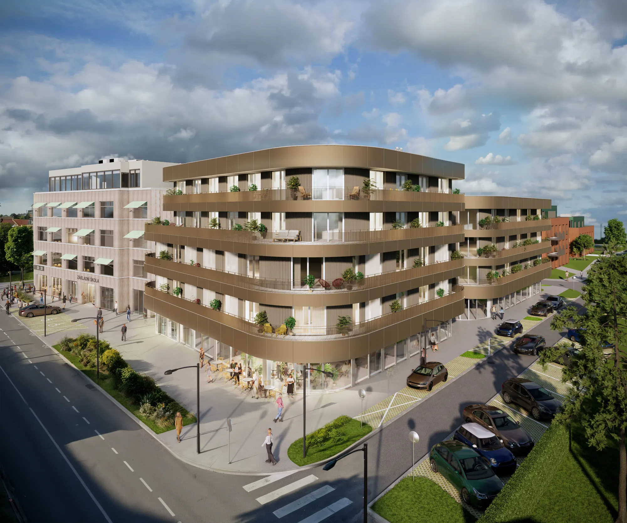 Pohled na bytové domy Zahrady Čakovice